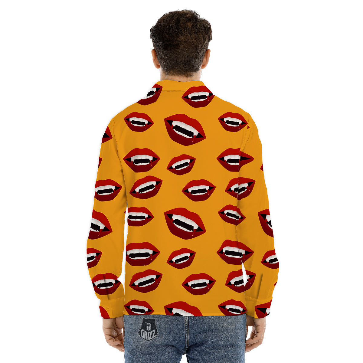 Vampire Lips Halloween Print Pattern Men's Dress Shirts-grizzshop