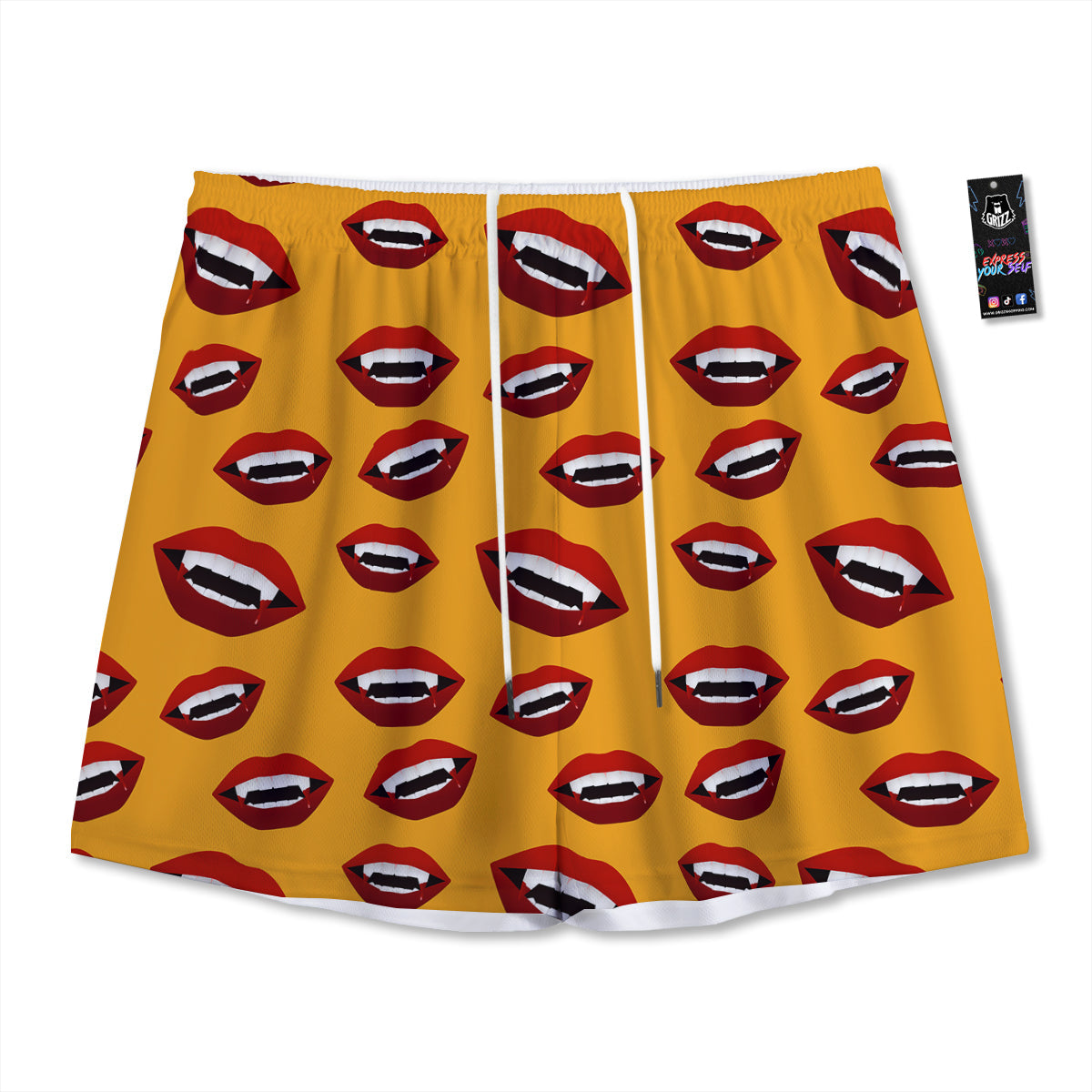 Vampire Lips Halloween Print Pattern Mesh Shorts