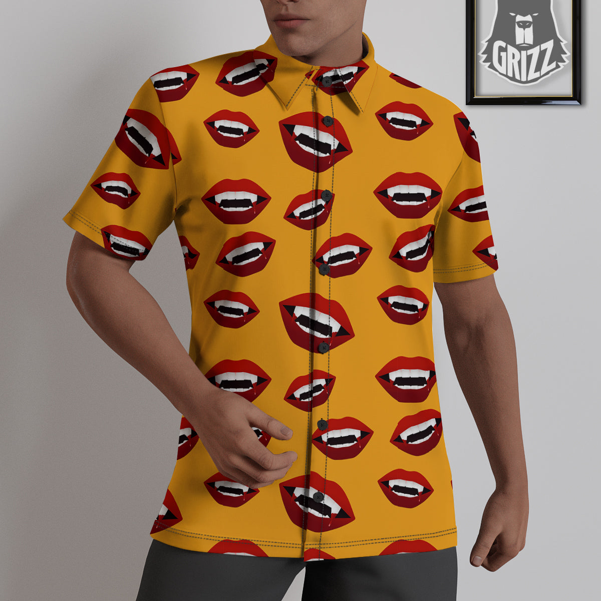 Vampire Lips Halloween Print Pattern Untucked Shirts-grizzshop