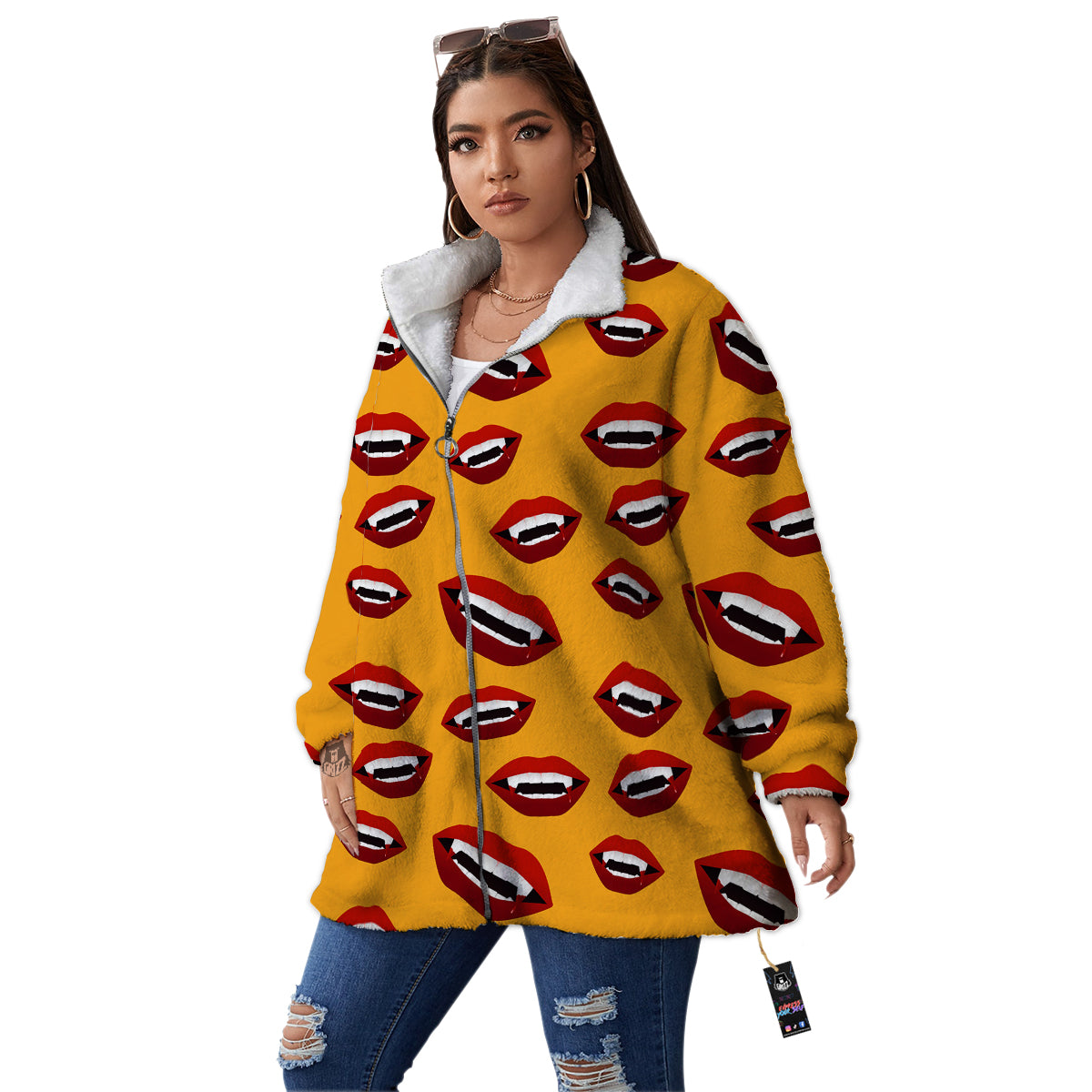 Vampire Lips Halloween Print Pattern Women's Sherpa Jacket-grizzshop