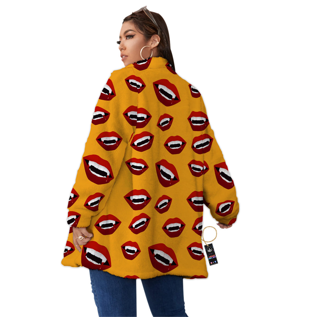 Vampire Lips Halloween Print Pattern Women's Sherpa Jacket-grizzshop