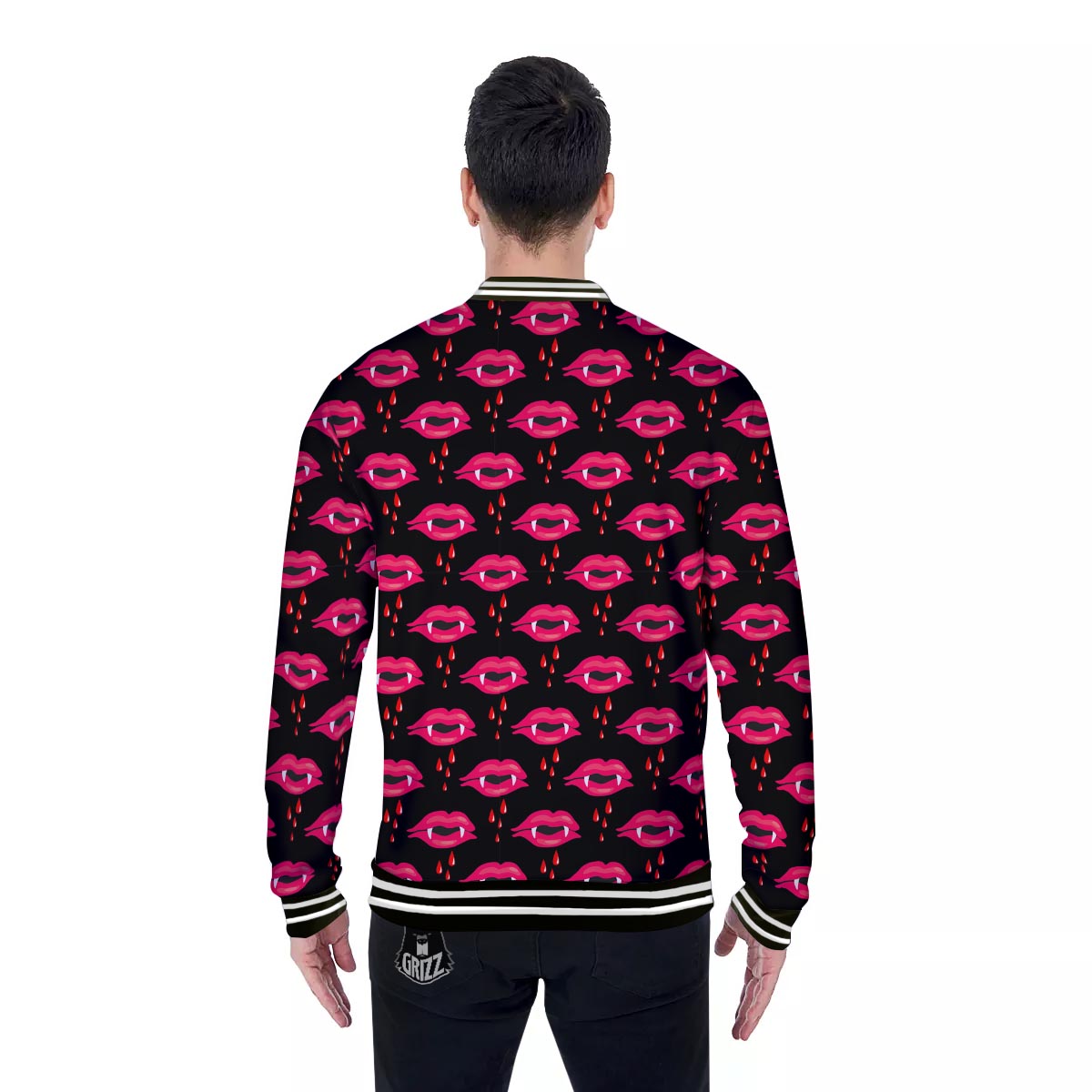 Vampire Lips Red Halloween Print Pattern Baseball Jacket-grizzshop