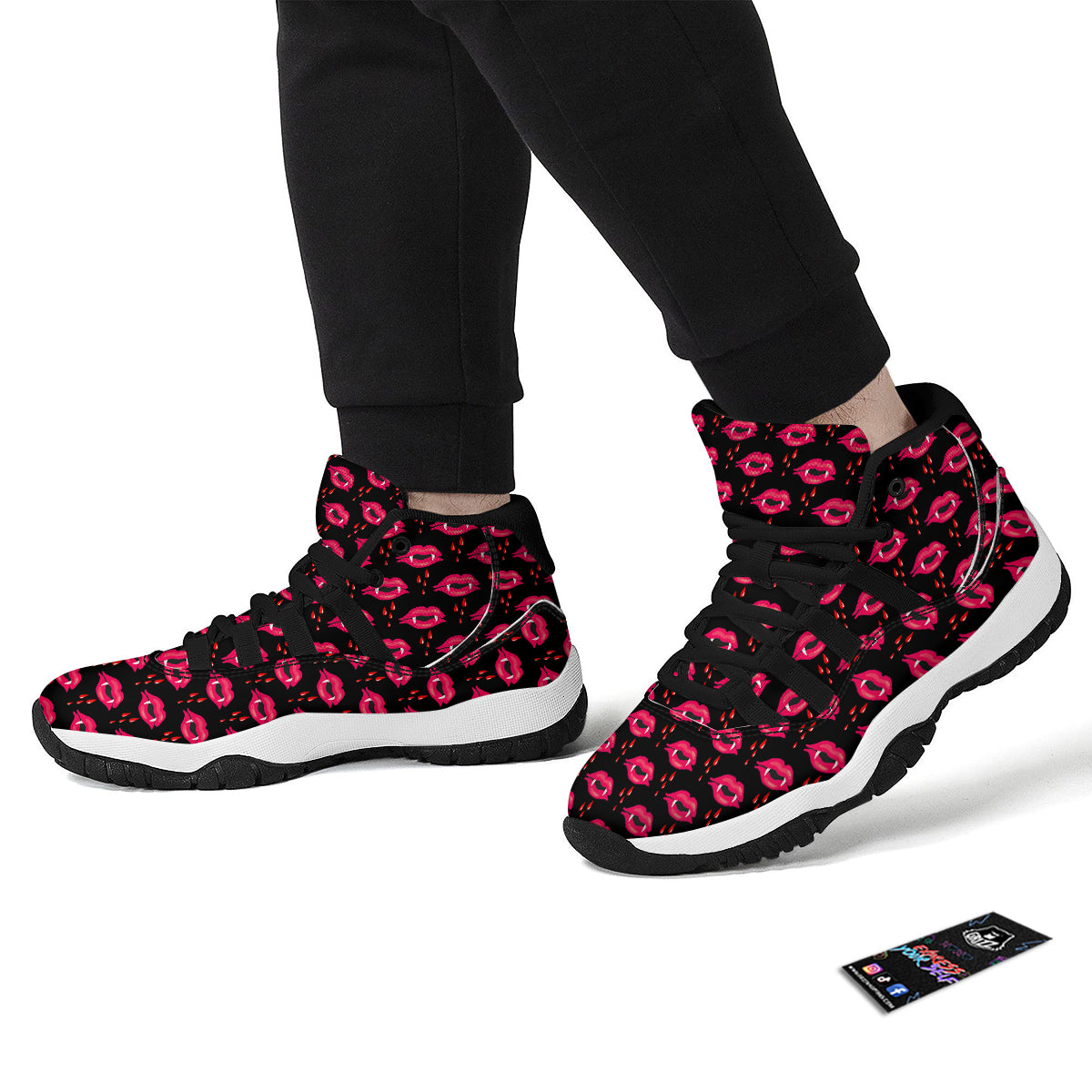 Vampire Lips Red Halloween Print Pattern Black Bball Shoes-grizzshop