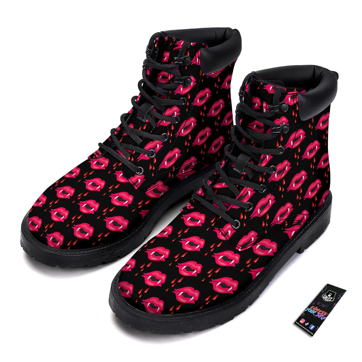 Vampire Lips Red Halloween Print Pattern Boots-grizzshop