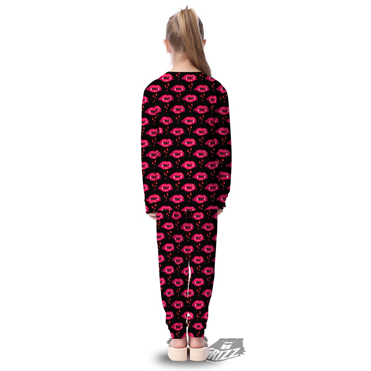 Vampire Lips Red Halloween Print Pattern Kid's Pajamas-grizzshop