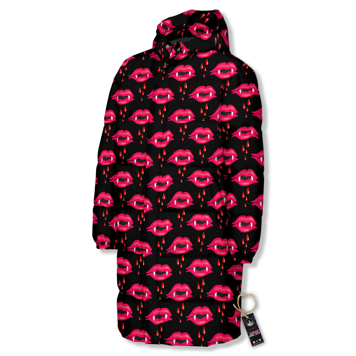 Vampire Lips Red Halloween Print Pattern Long Down Jacket-grizzshop