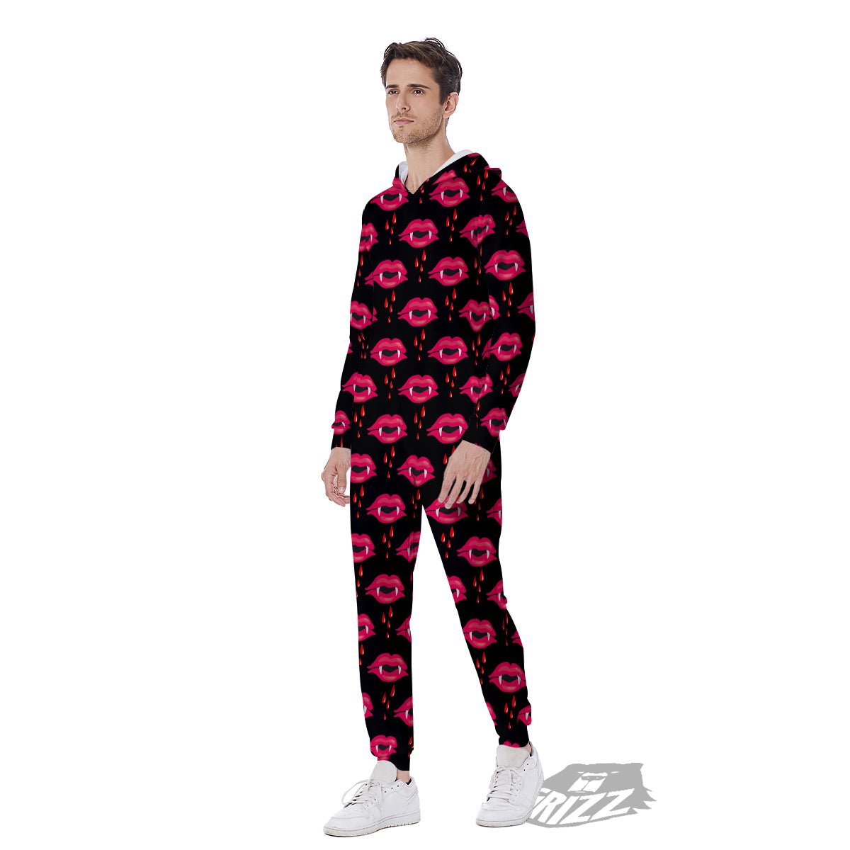 Vampire Lips Red Halloween Print Pattern Men's Jumpsuit-grizzshop