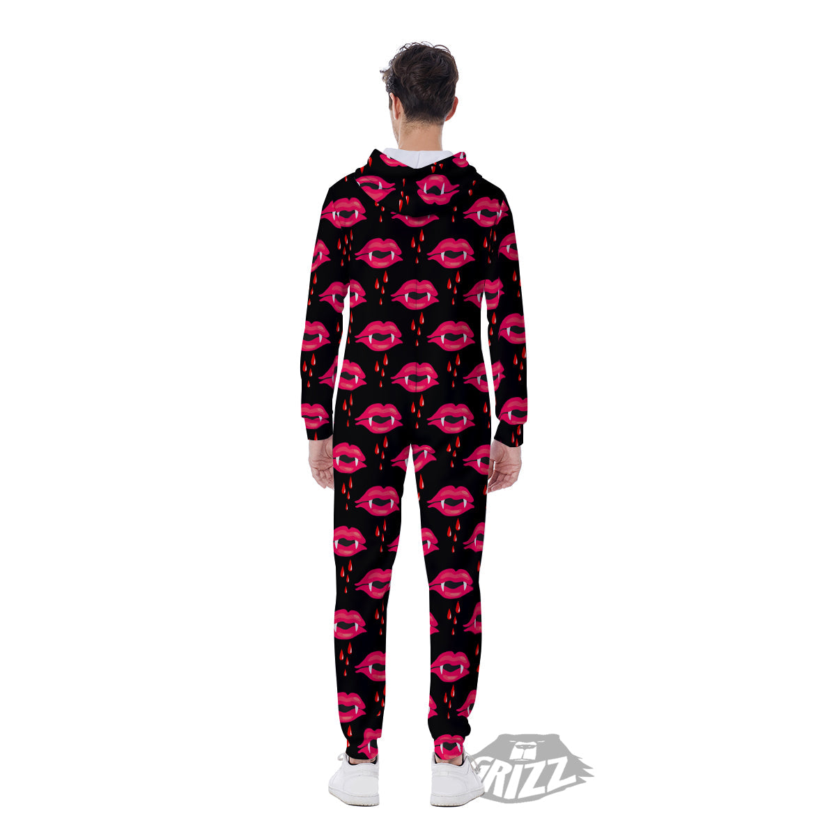 Vampire Lips Red Halloween Print Pattern Men's Jumpsuit-grizzshop