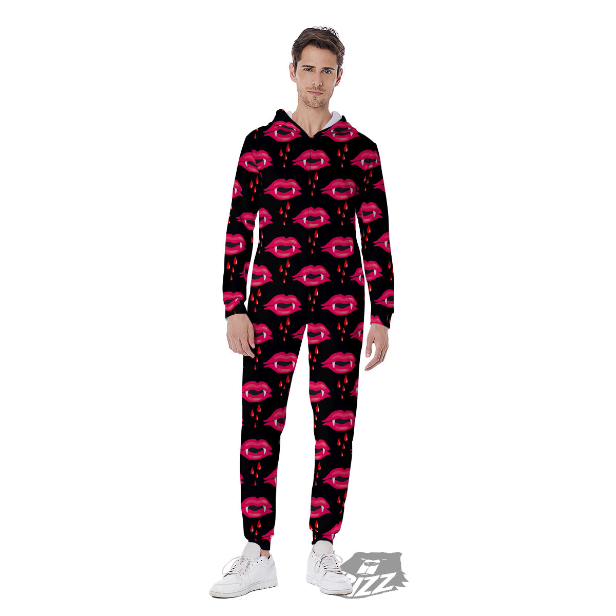 Vampire Lips Red Halloween Print Pattern Men's Jumpsuit-grizzshop