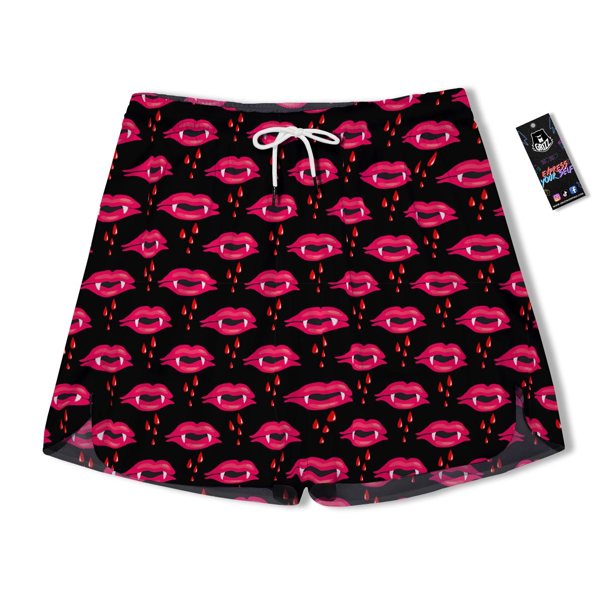 Vampire Lips Red Halloween Print Pattern Men's Running Shorts-grizzshop
