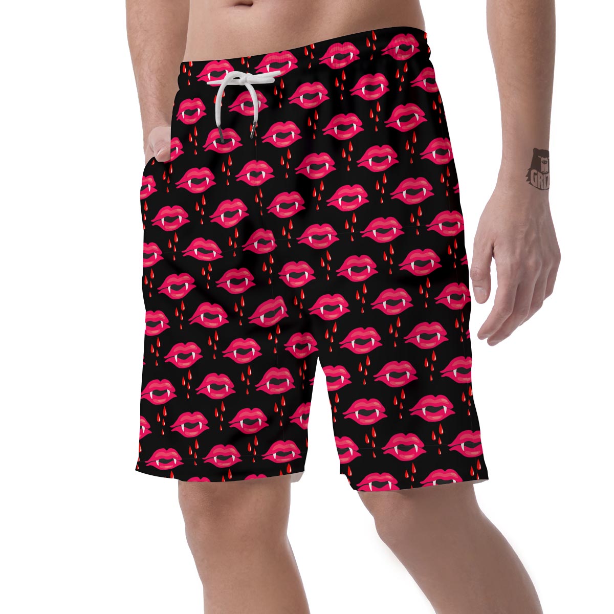 Vampire Lips Red Halloween Print Pattern Men's Shorts-grizzshop