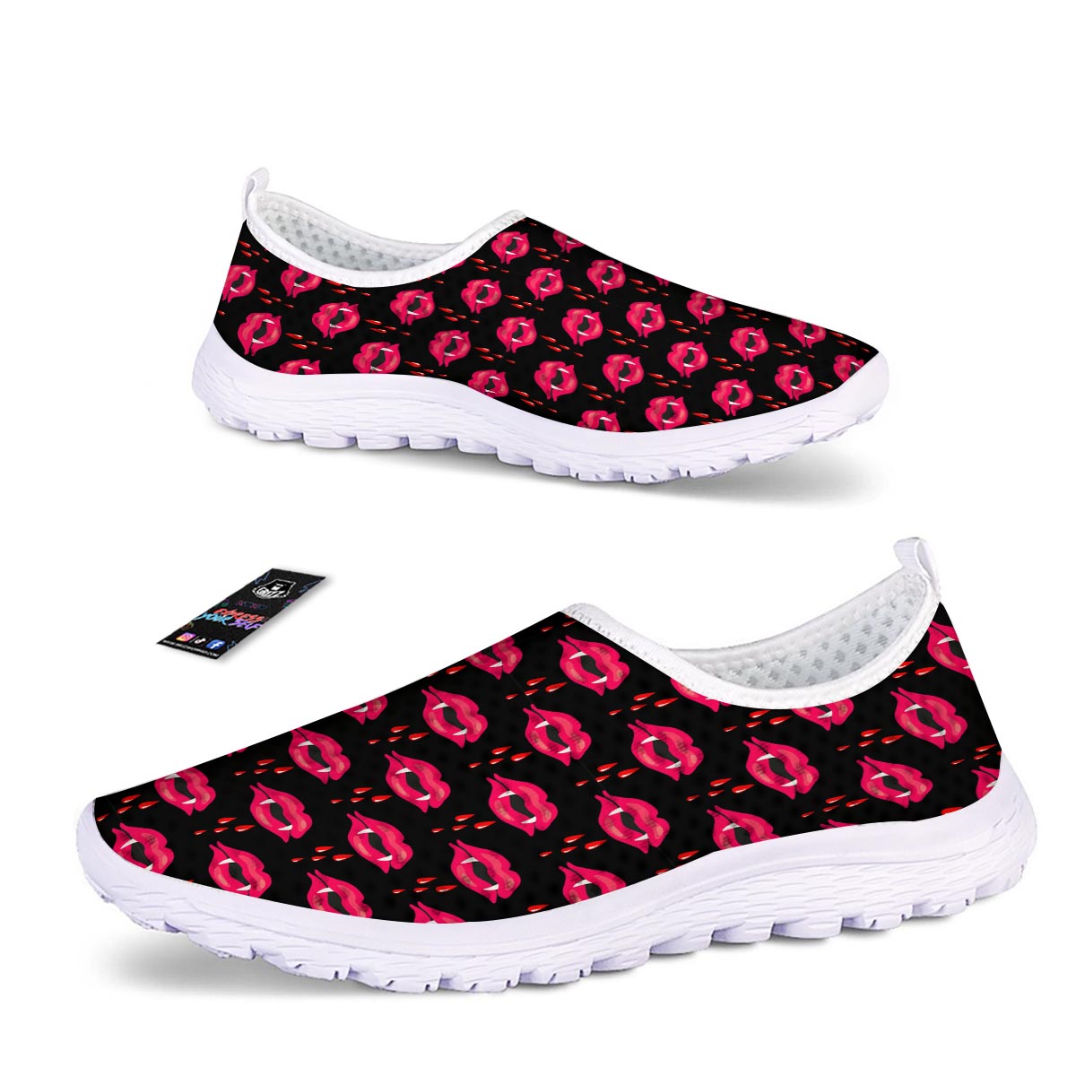 Vampire Lips Red Halloween Print Pattern Nurse Shoes-grizzshop