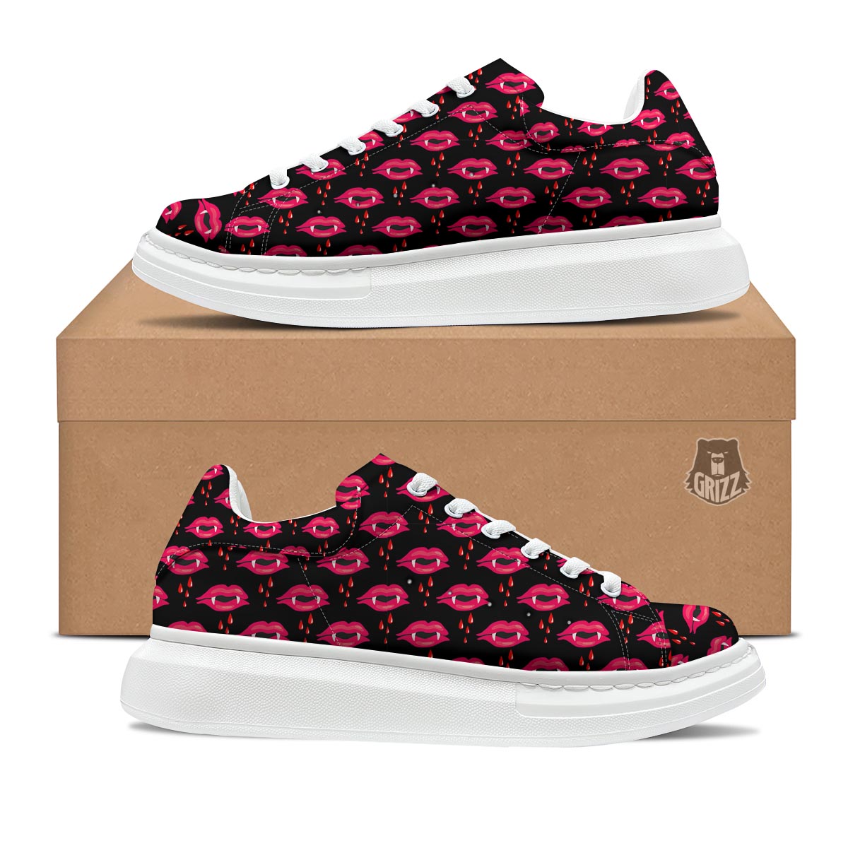 Vampire Lips Red Halloween Print Pattern Platform Shoes-grizzshop
