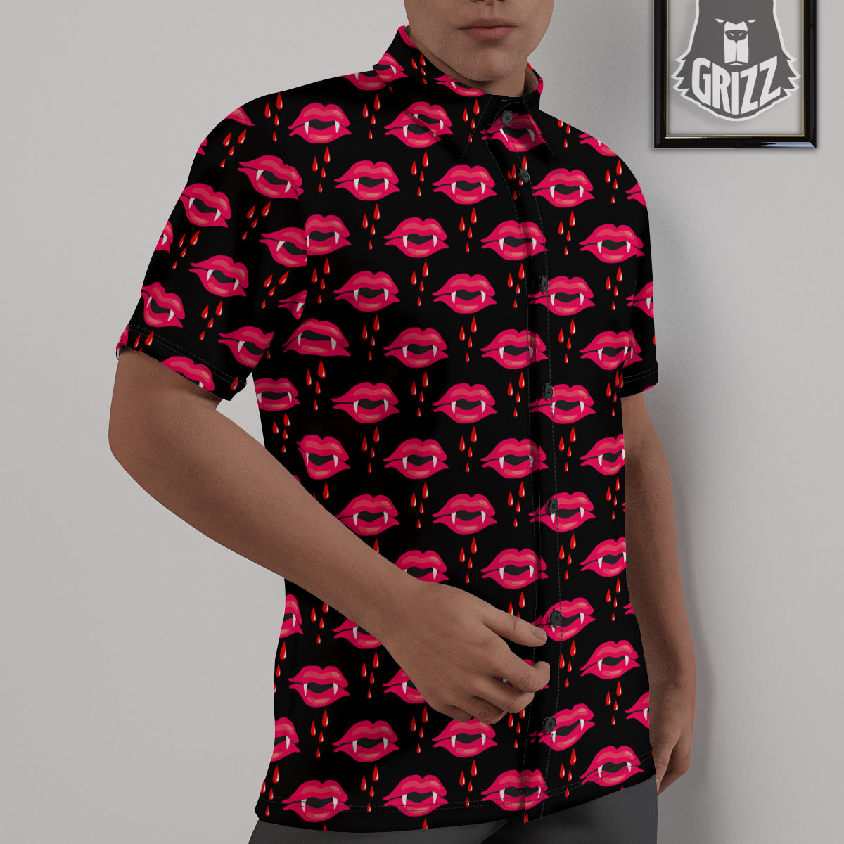 Vampire Lips Red Halloween Print Pattern Untucked Shirts-grizzshop