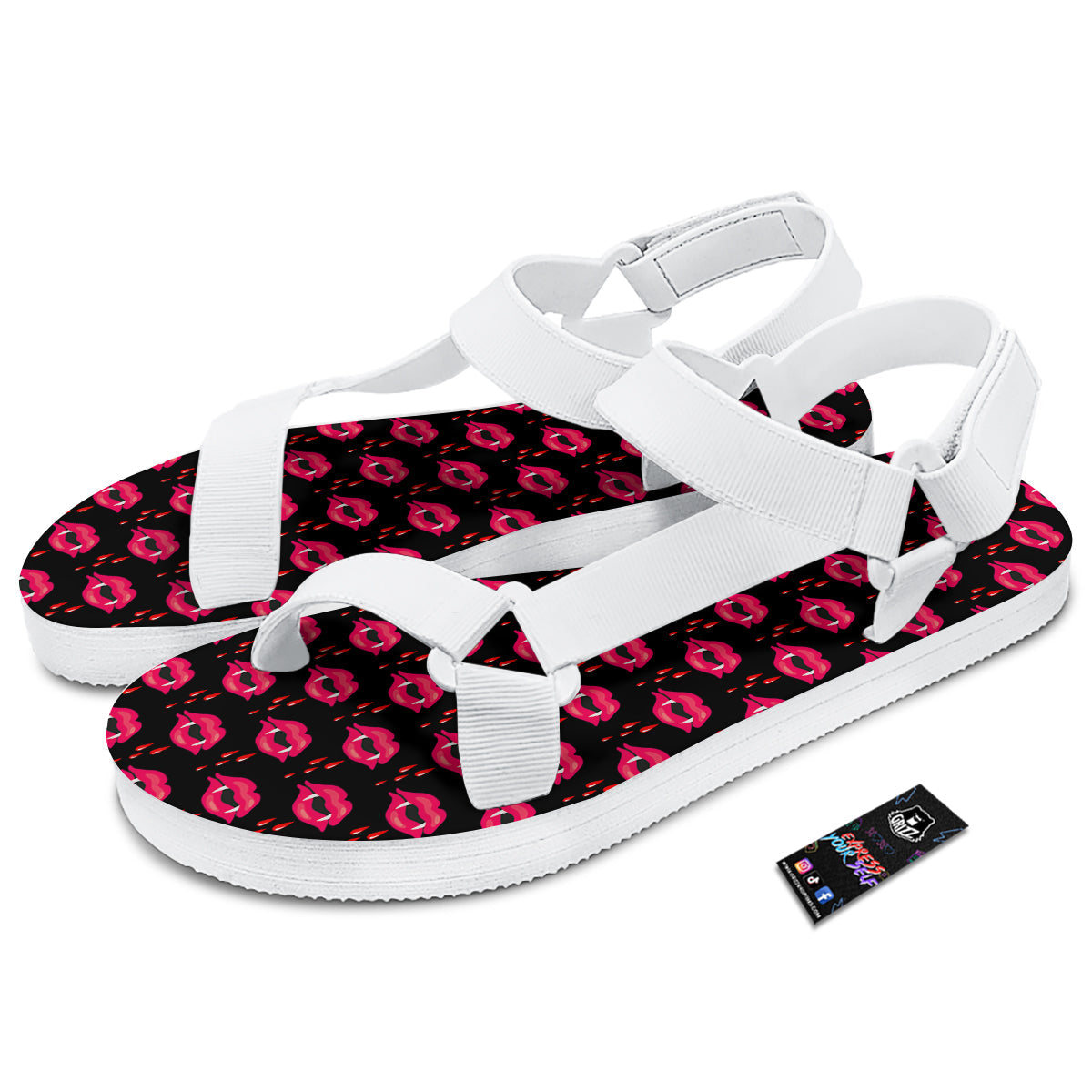 Vampire Lips Red Halloween Print Pattern White Open Toe Sandals-grizzshop