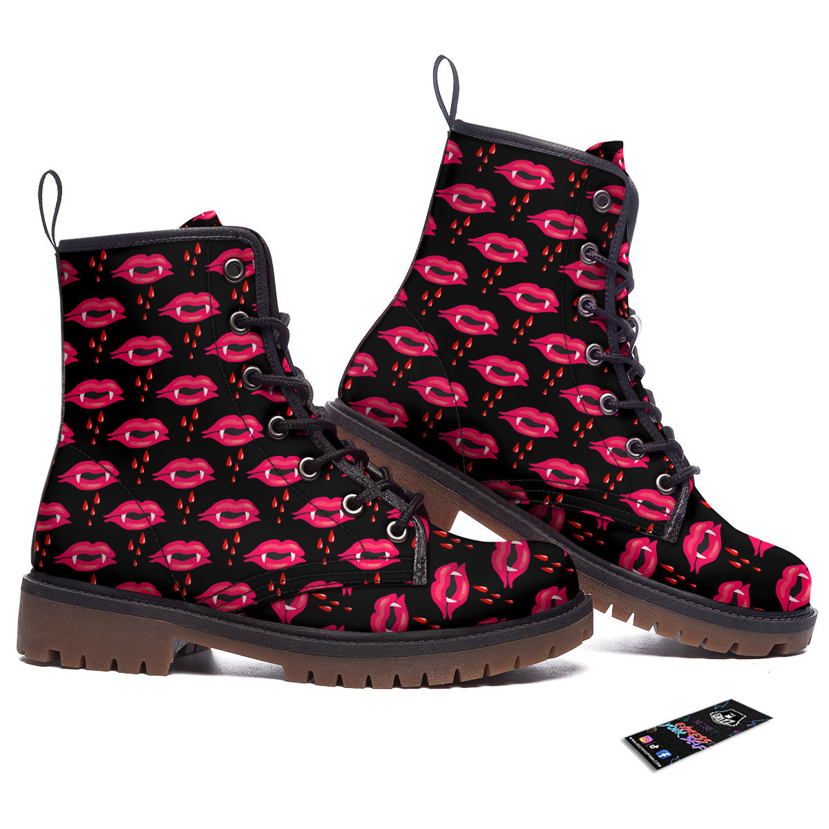 Vampire Lips Red Halloween Print Pattern Work Boots-grizzshop