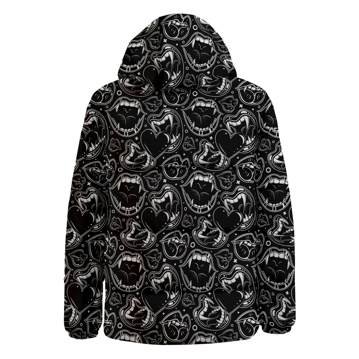 Vampire Mouth Black and White Print Pattern Down Jacket-grizzshop