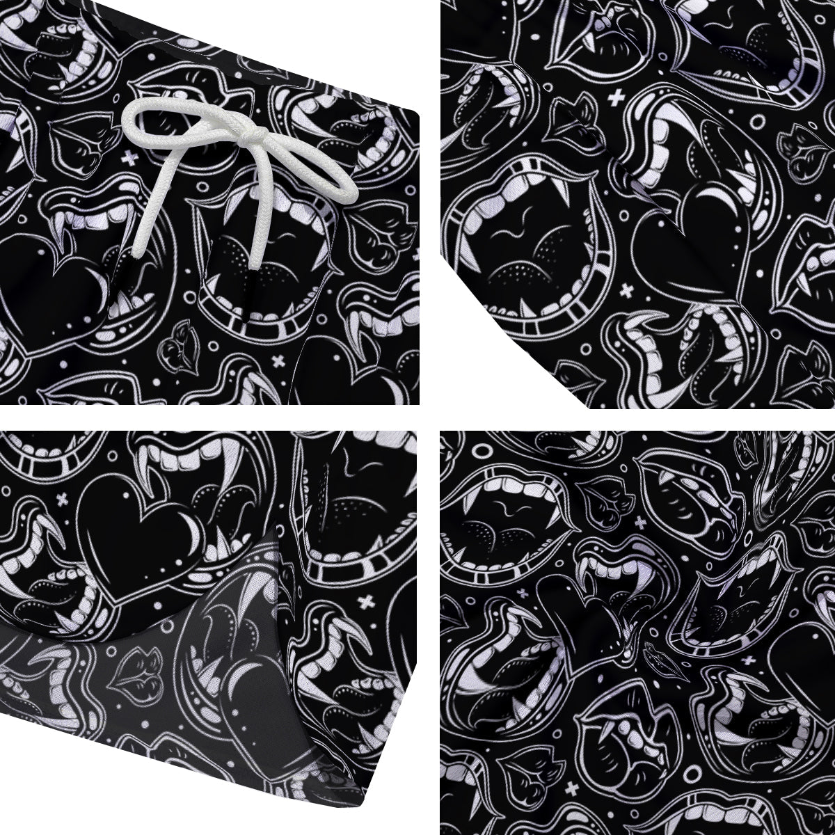 Vampire Mouth Black and White Print Pattern Men's Running Shorts-grizzshop