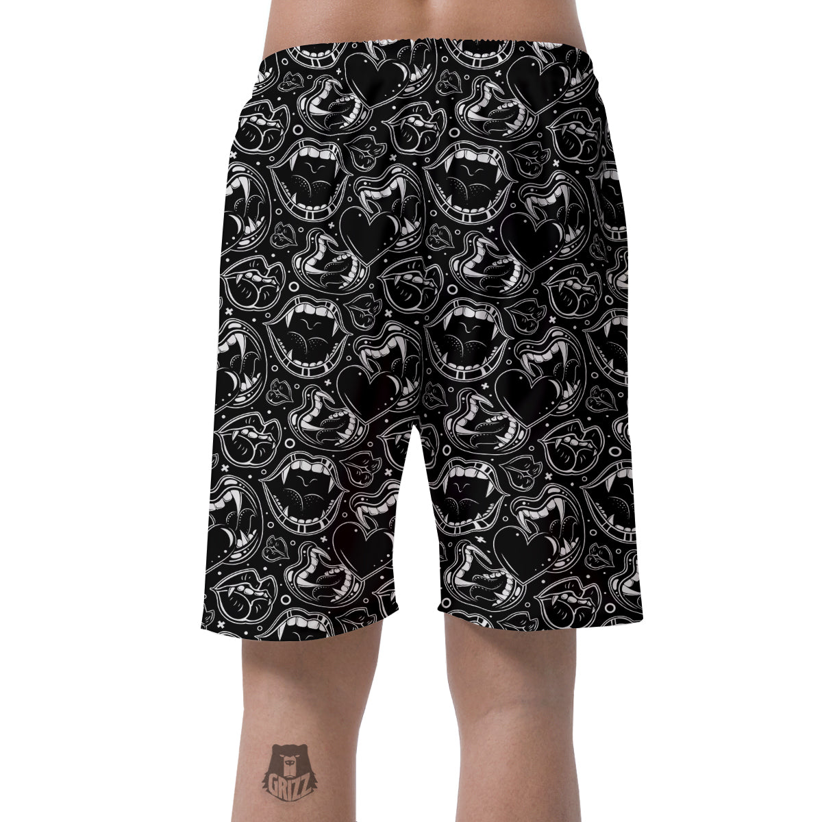 Vampire Mouth Black and White Print Pattern Men's Shorts-grizzshop