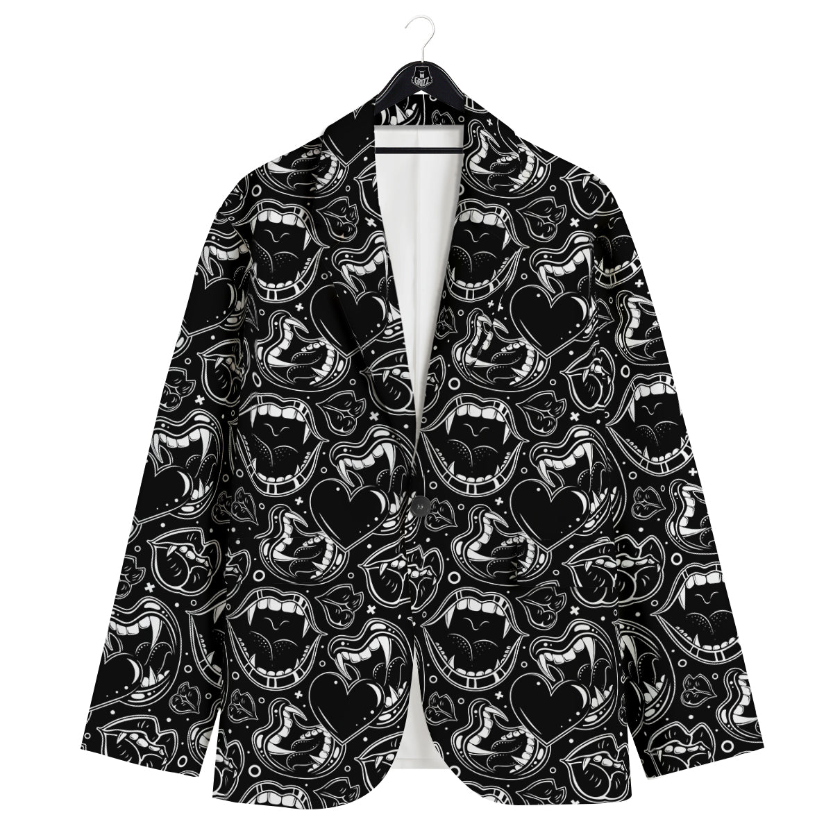 Vampire Mouth Black and White Print Pattern Men's Sport Coat-grizzshop