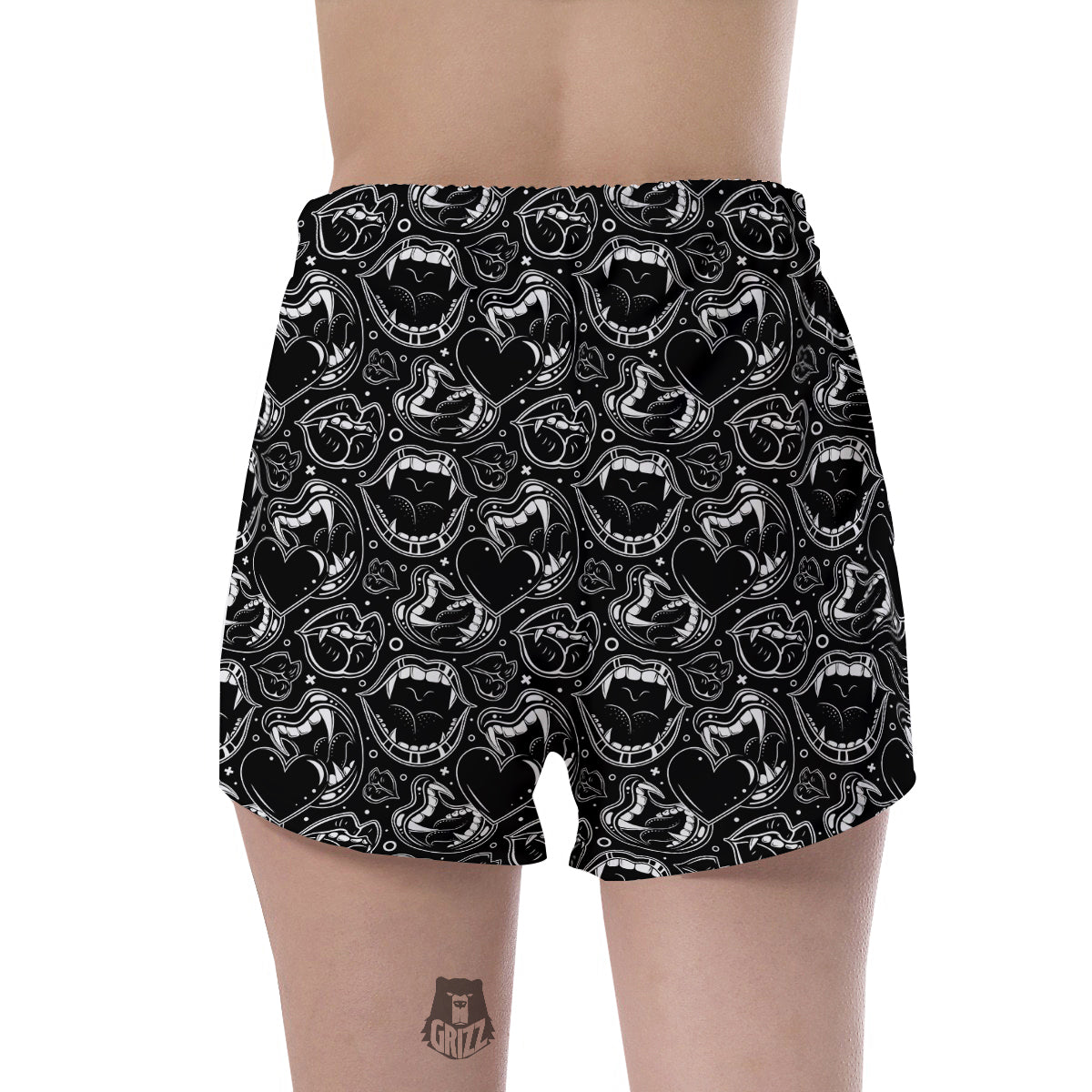 Vampire Mouth Black and White Print Pattern Women's Shorts-grizzshop