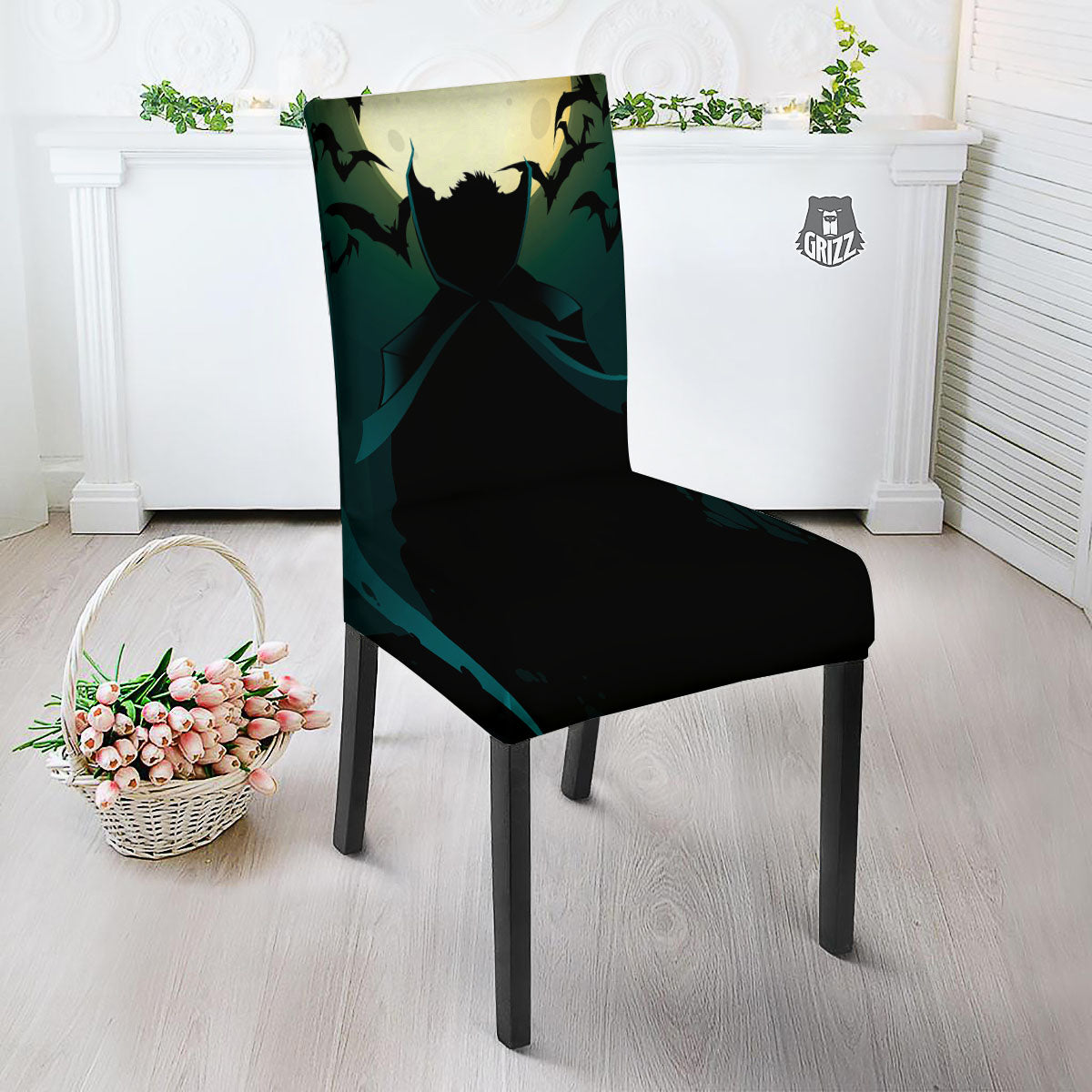 Vampire Silhouette Halloween Print Dining Chair Slipcover-grizzshop