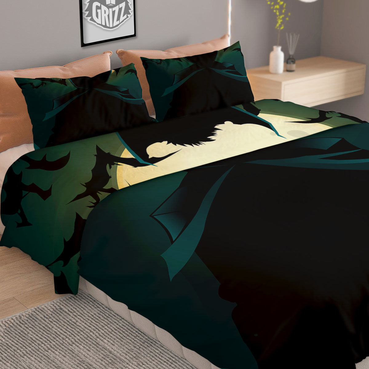 Vampire Silhouette Halloween Print Duvet Cover Bedding Set