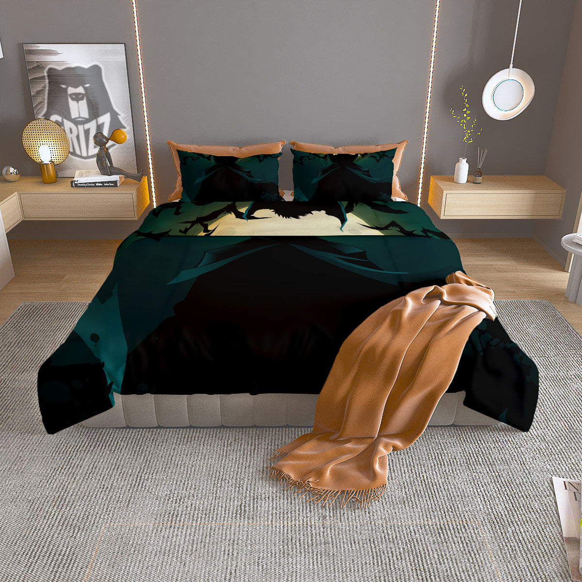 Vampire Silhouette Halloween Print Duvet Cover Bedding Set