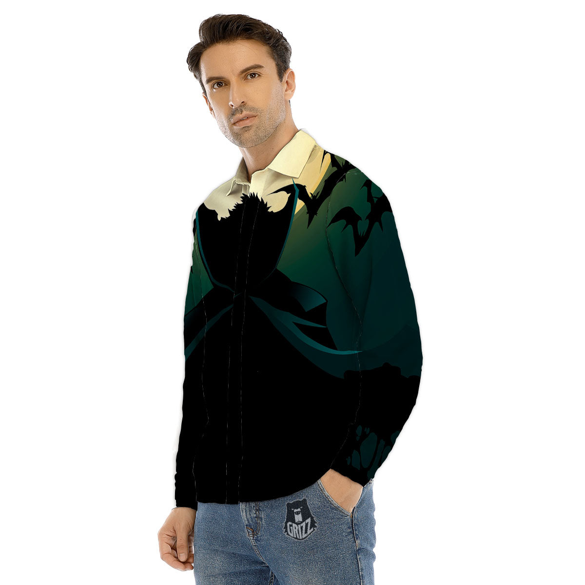 Vampire Silhouette Halloween Print Men's Dress Shirts-grizzshop