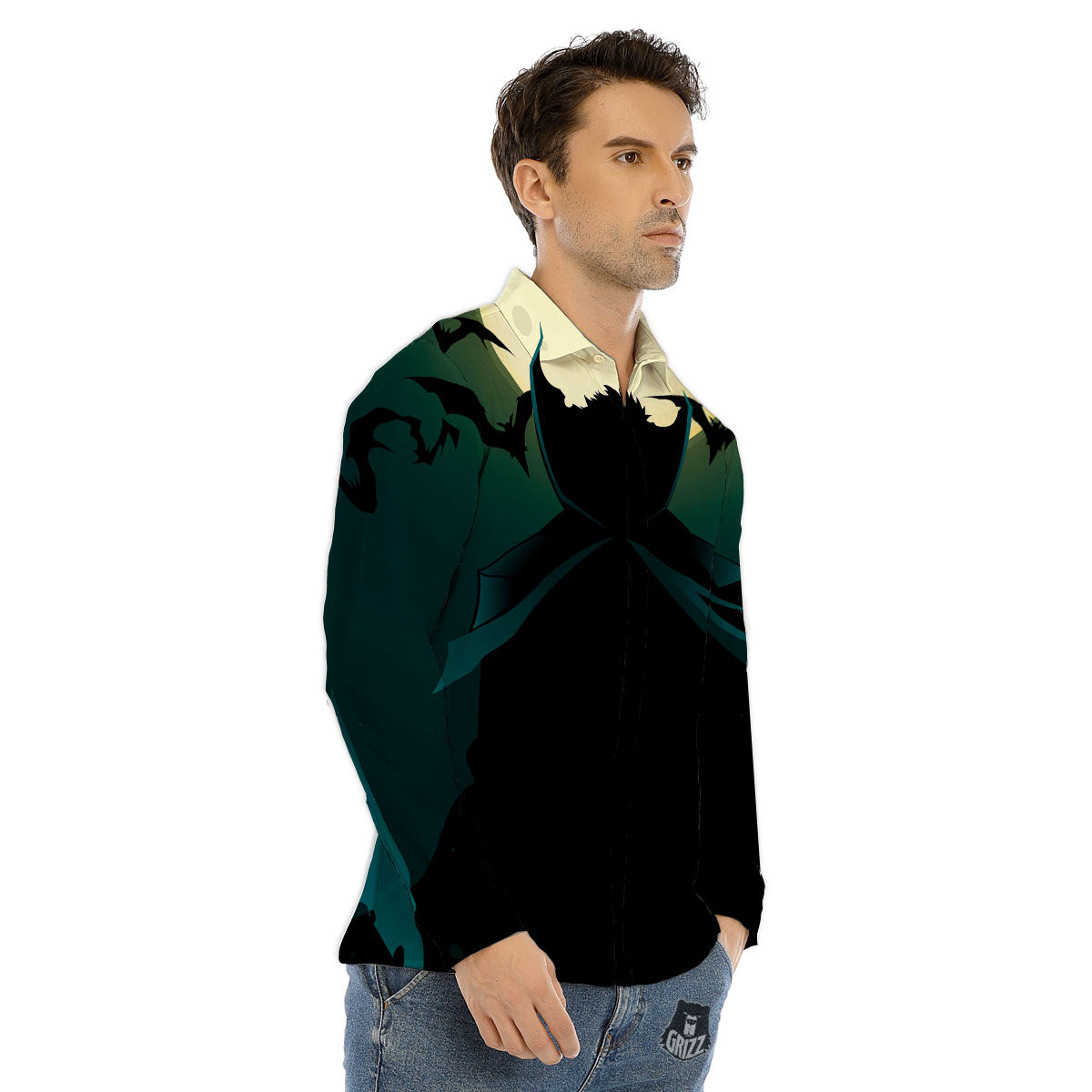 Vampire Silhouette Halloween Print Men's Dress Shirts-grizzshop