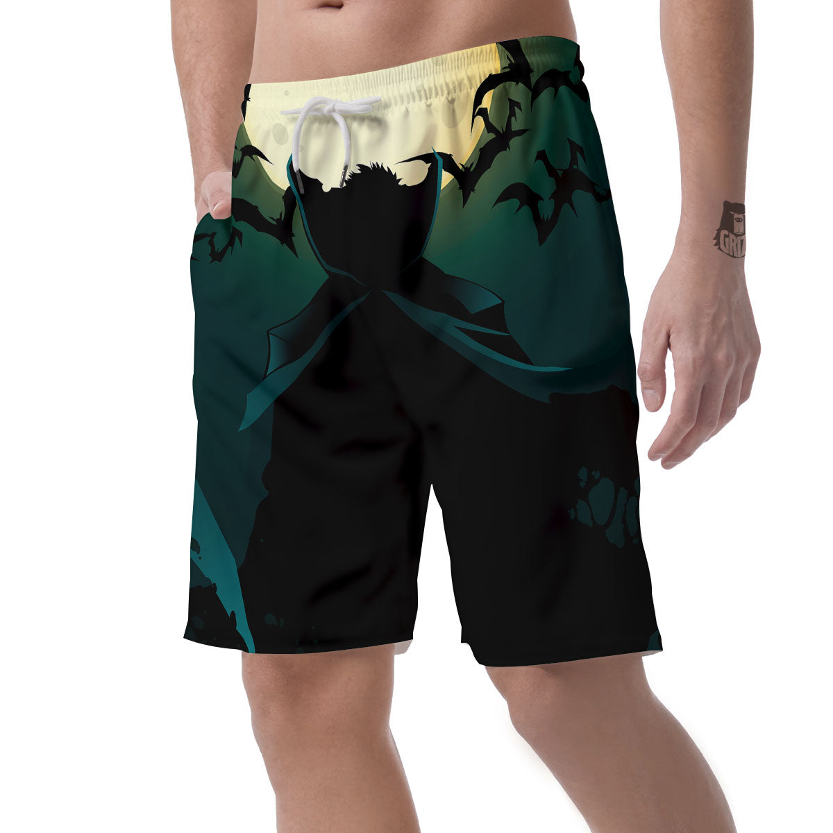 Vampire Silhouette Halloween Print Men's Shorts-grizzshop