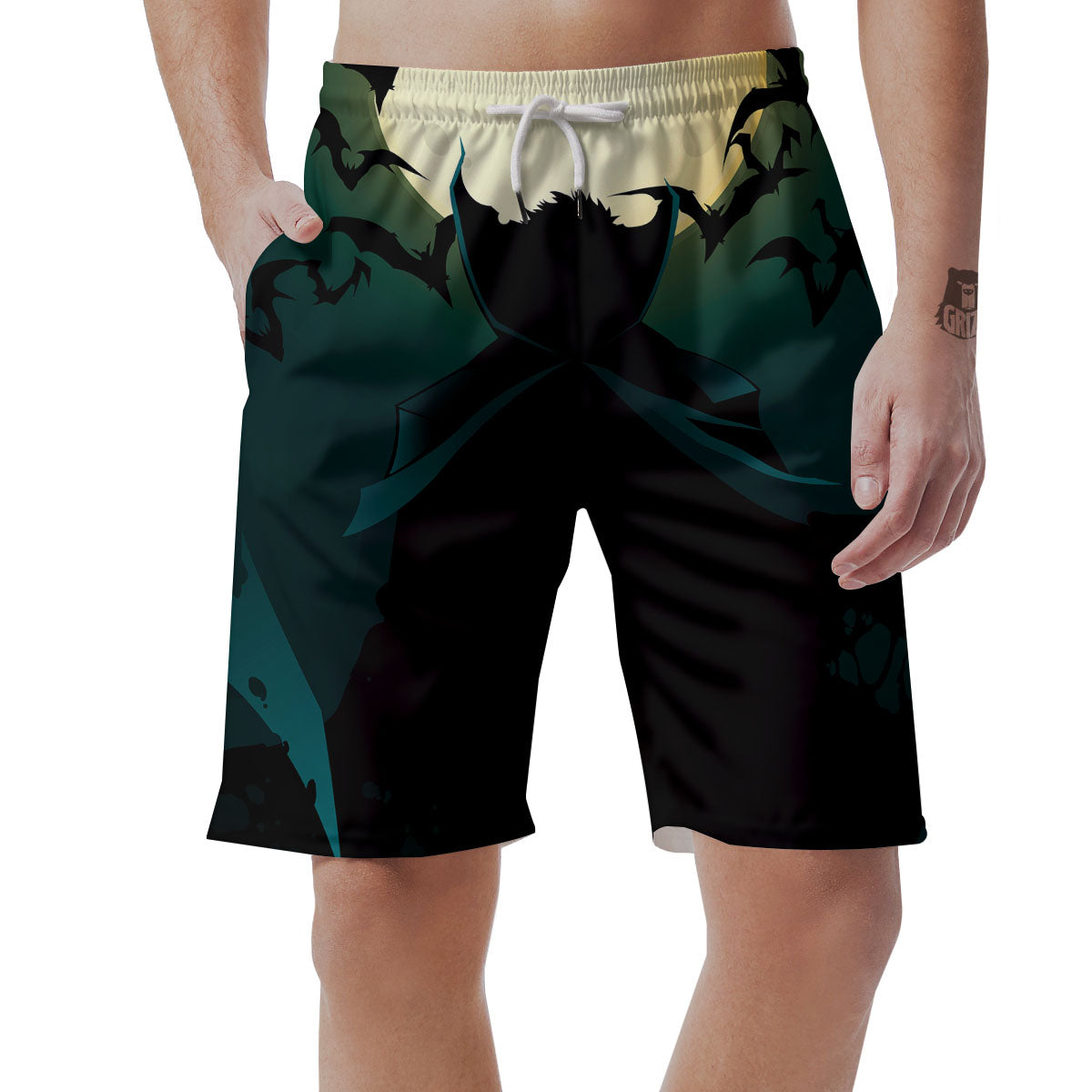 Vampire Silhouette Halloween Print Men's Shorts-grizzshop