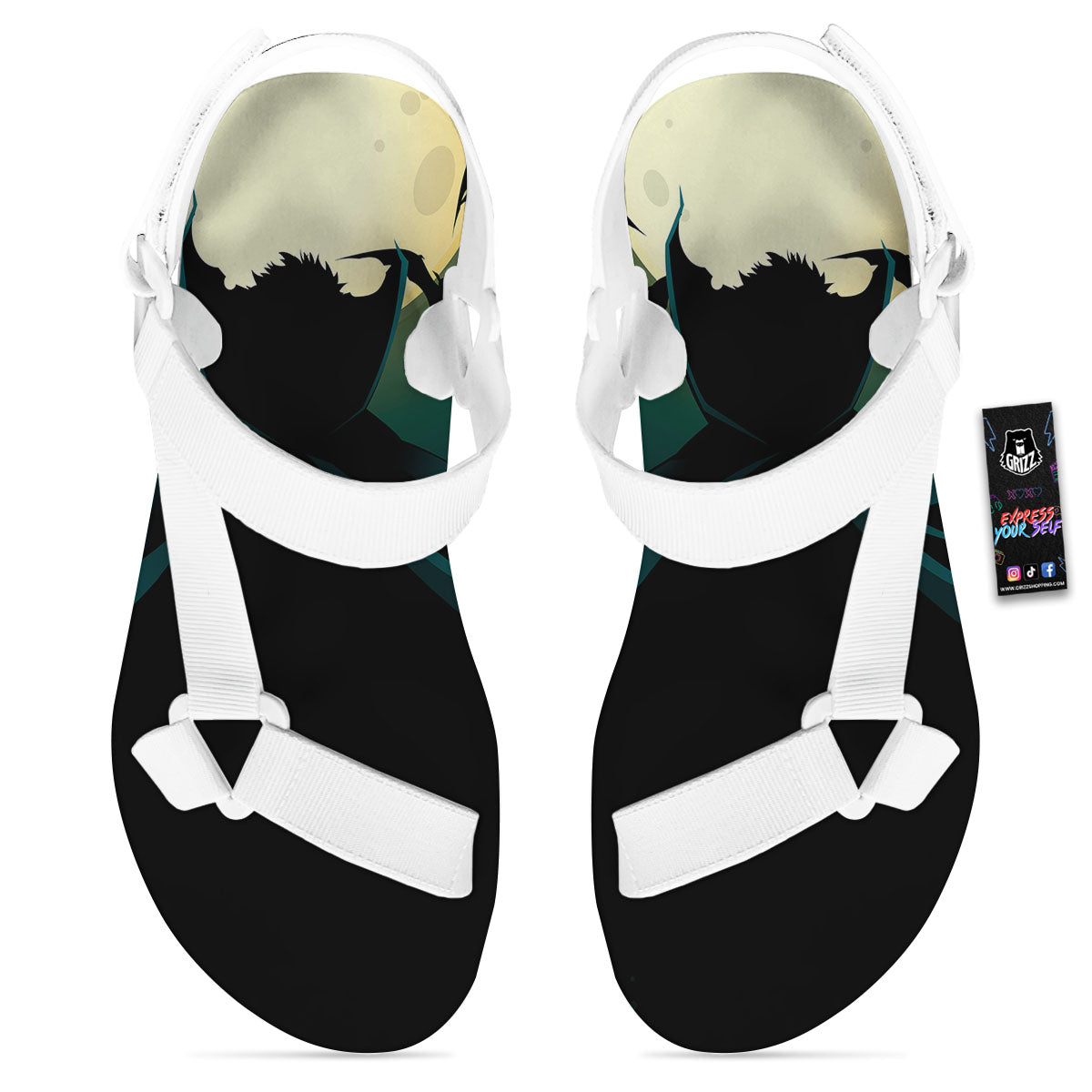 Vampire Silhouette Halloween Print White Open Toe Sandals-grizzshop