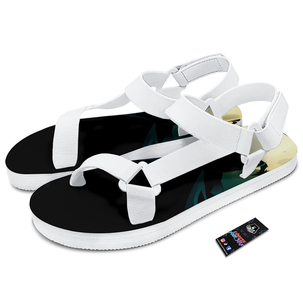 Vampire Silhouette Halloween Print White Open Toe Sandals-grizzshop