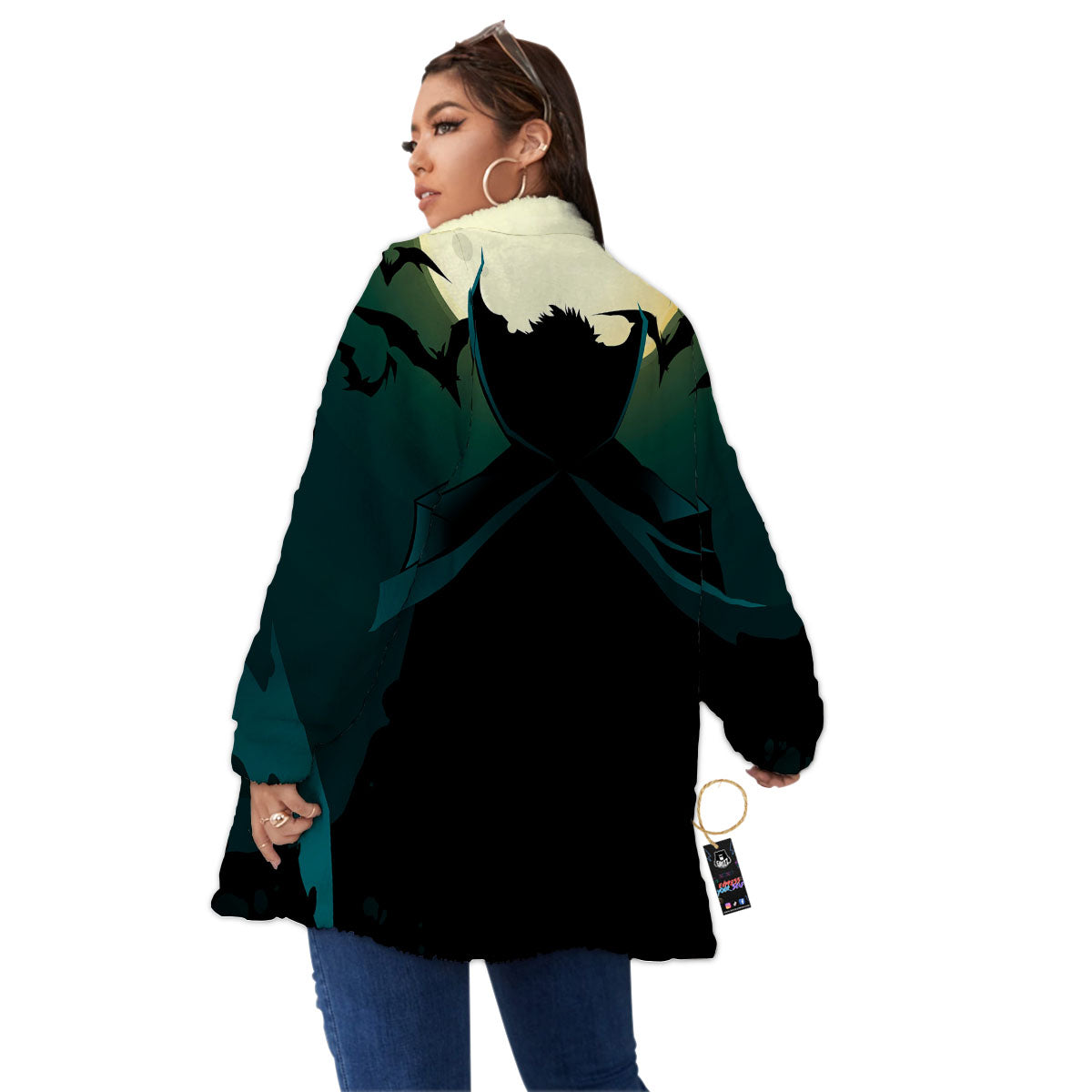 Vampire Silhouette Halloween Print Women's Sherpa Jacket-grizzshop
