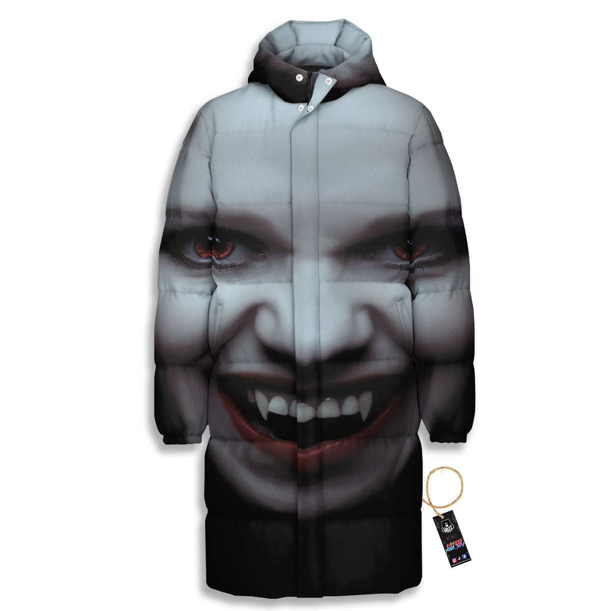 Vampire Girl Halloween Print Long Down Jacket