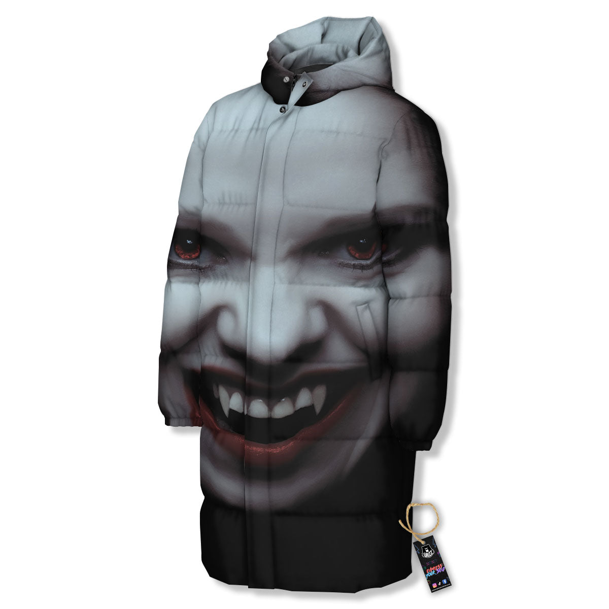 Vampire Girl Halloween Print Long Down Jacket
