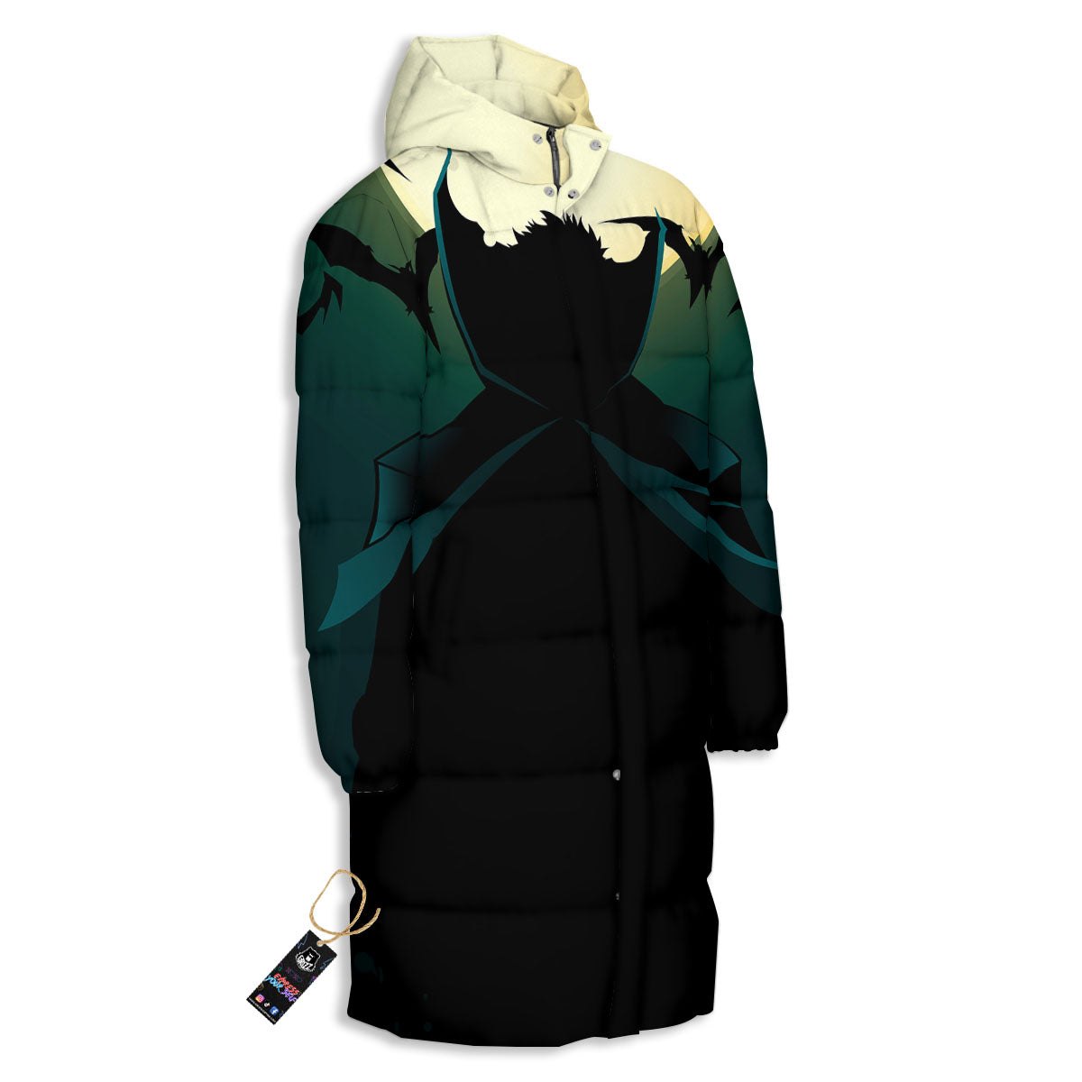 Vampire Silhouette Halloween Print Long Down Jacket