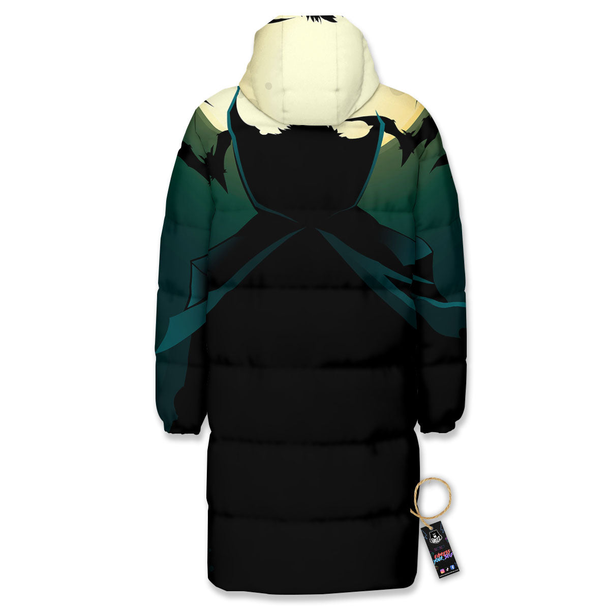 Vampire Silhouette Halloween Print Long Down Jacket