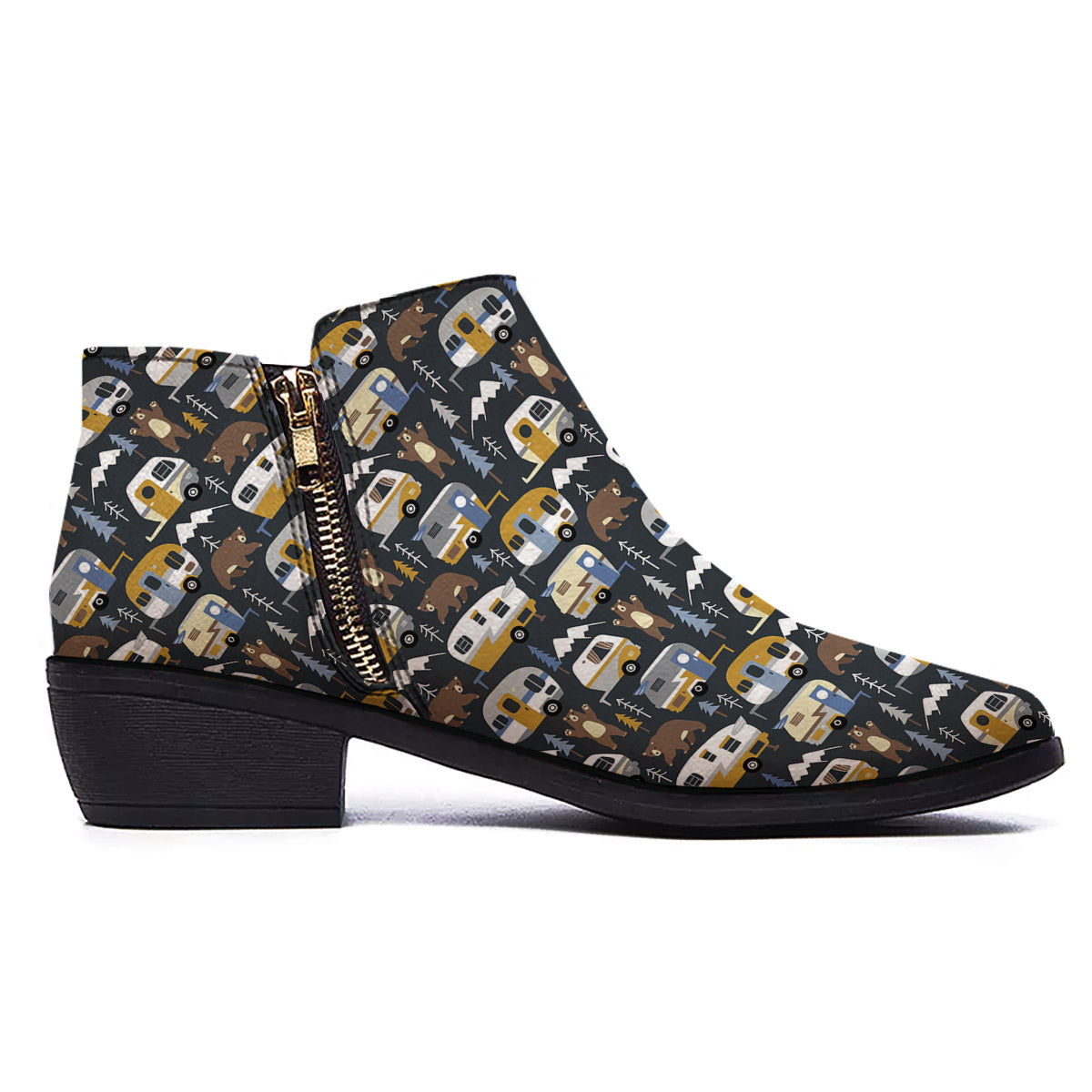 Van Camping Print Pattern Ankle Boots-grizzshop