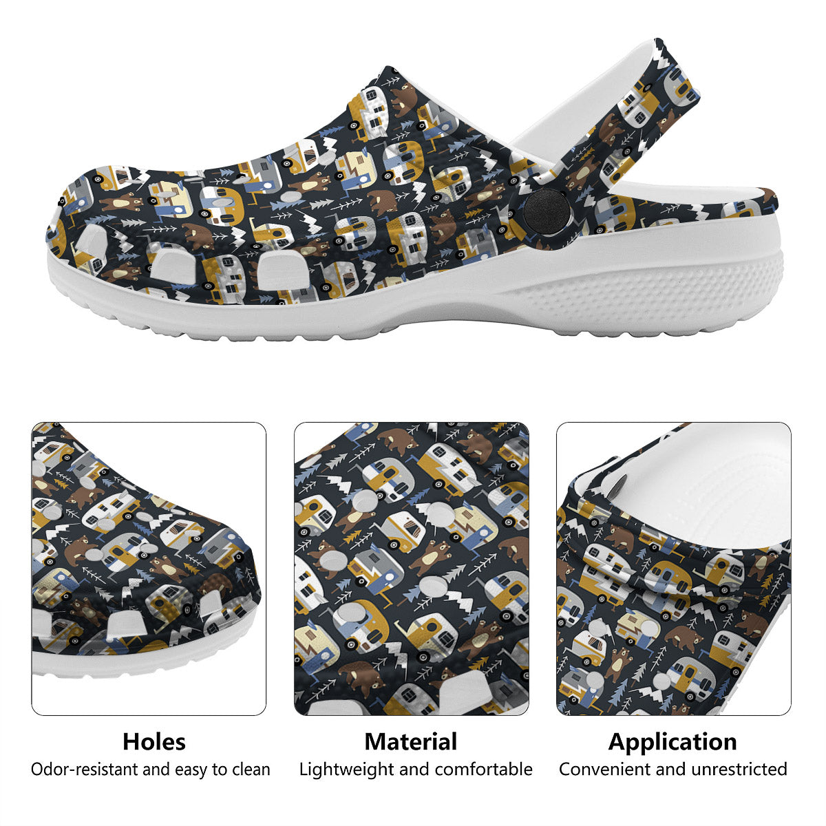 Van Camping Print Pattern Clog-grizzshop