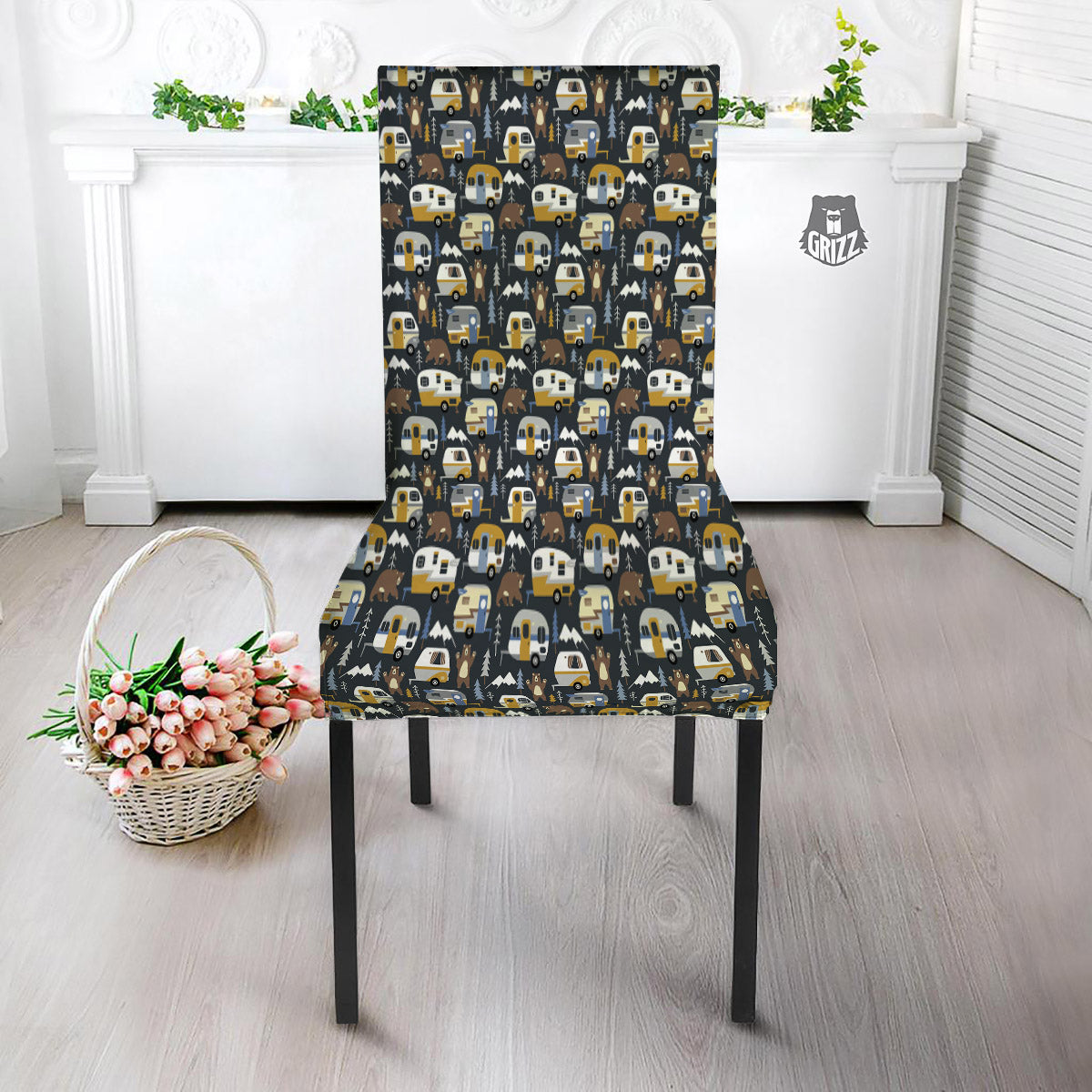 Van Camping Print Pattern Dining Chair Slipcover-grizzshop