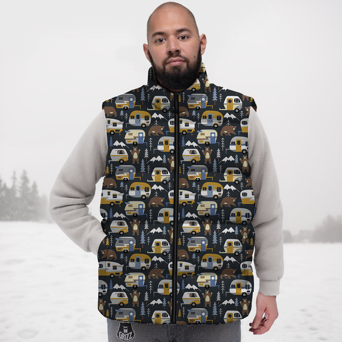 Van Camping Print Pattern Down Vest