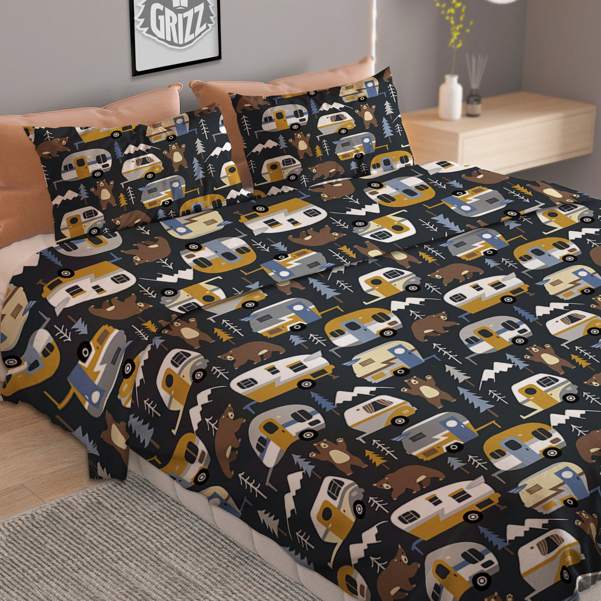 Van Camping Print Pattern Duvet Cover Bedding Set