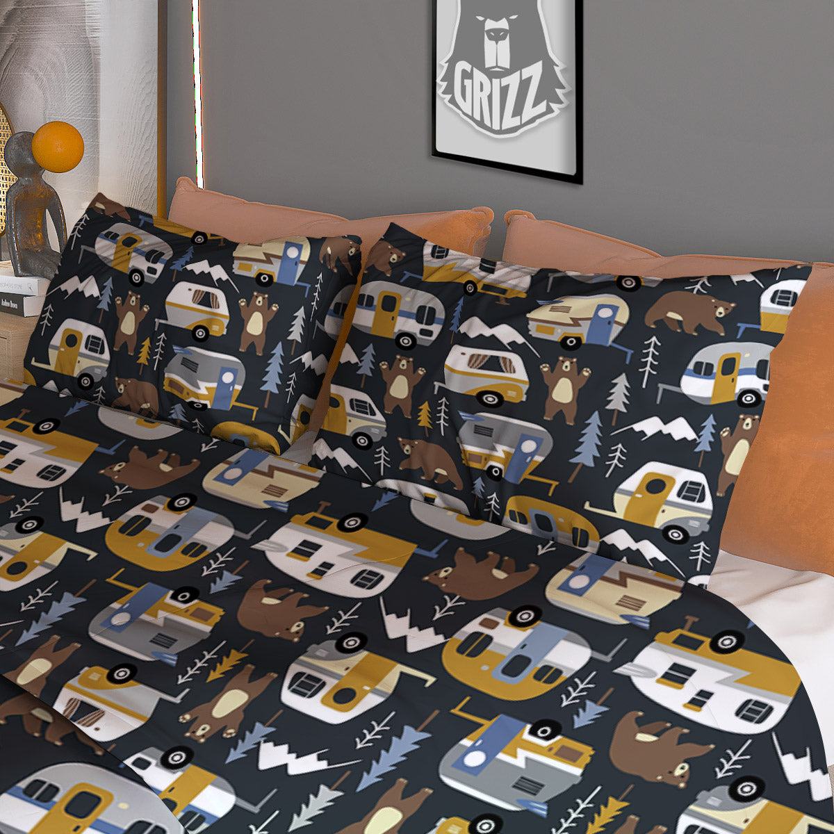 Van Camping Print Pattern Duvet Cover Bedding Set