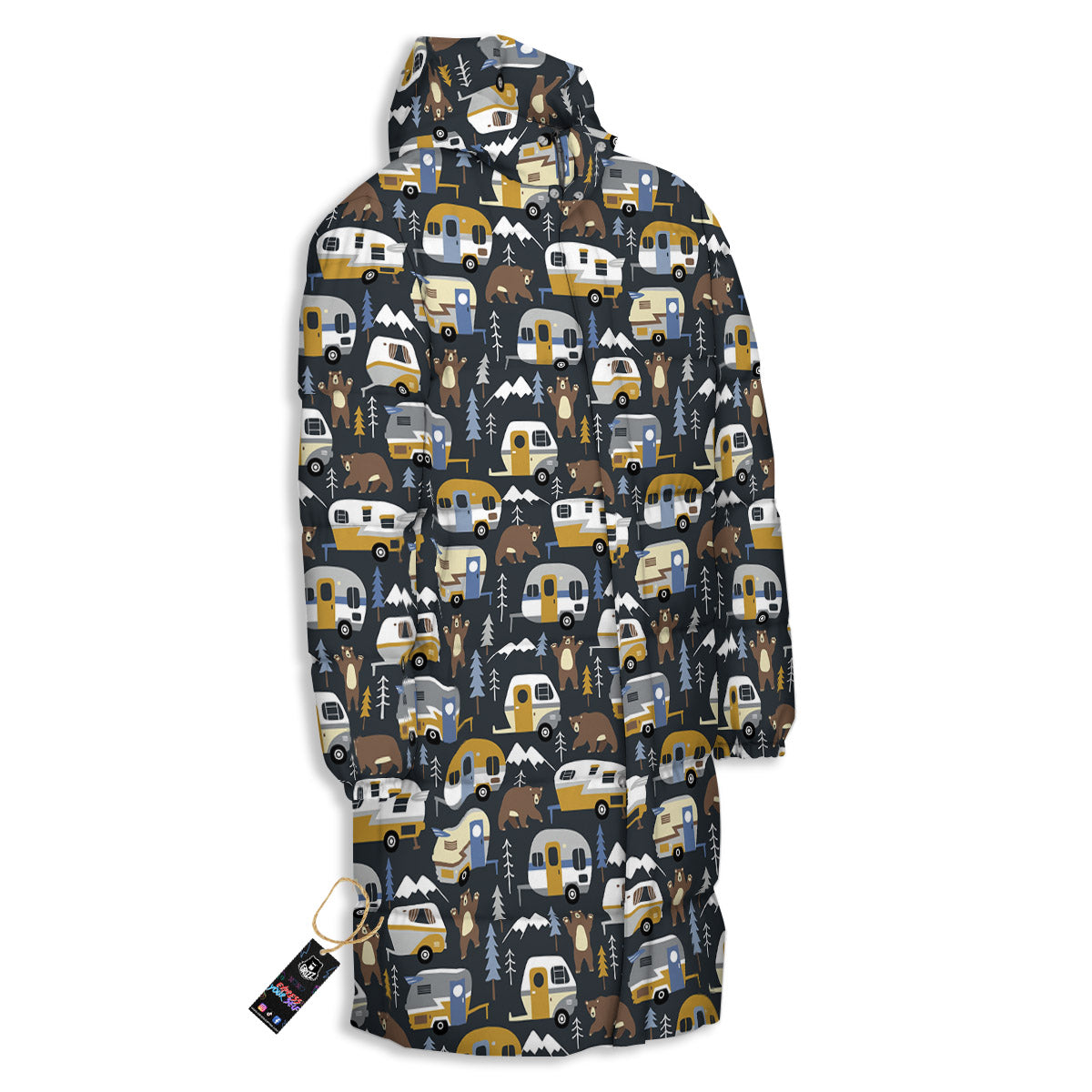 Van Camping Print Pattern Long Down Jacket-grizzshop
