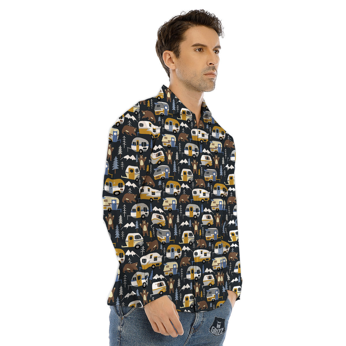 Van Camping Print Pattern Men's Dress Shirts-grizzshop