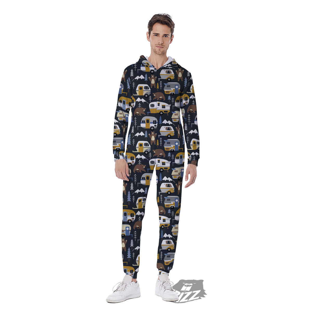 Van Camping Print Pattern Men's Jumpsuit-grizzshop