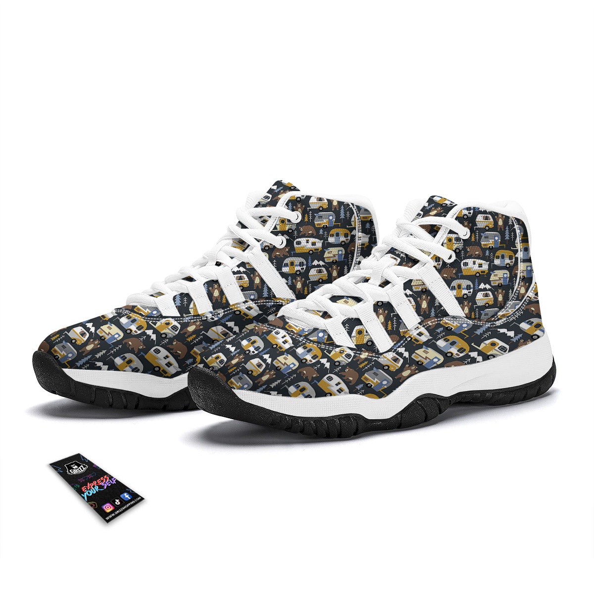 Van Camping Print Pattern White Bball Shoes-grizzshop