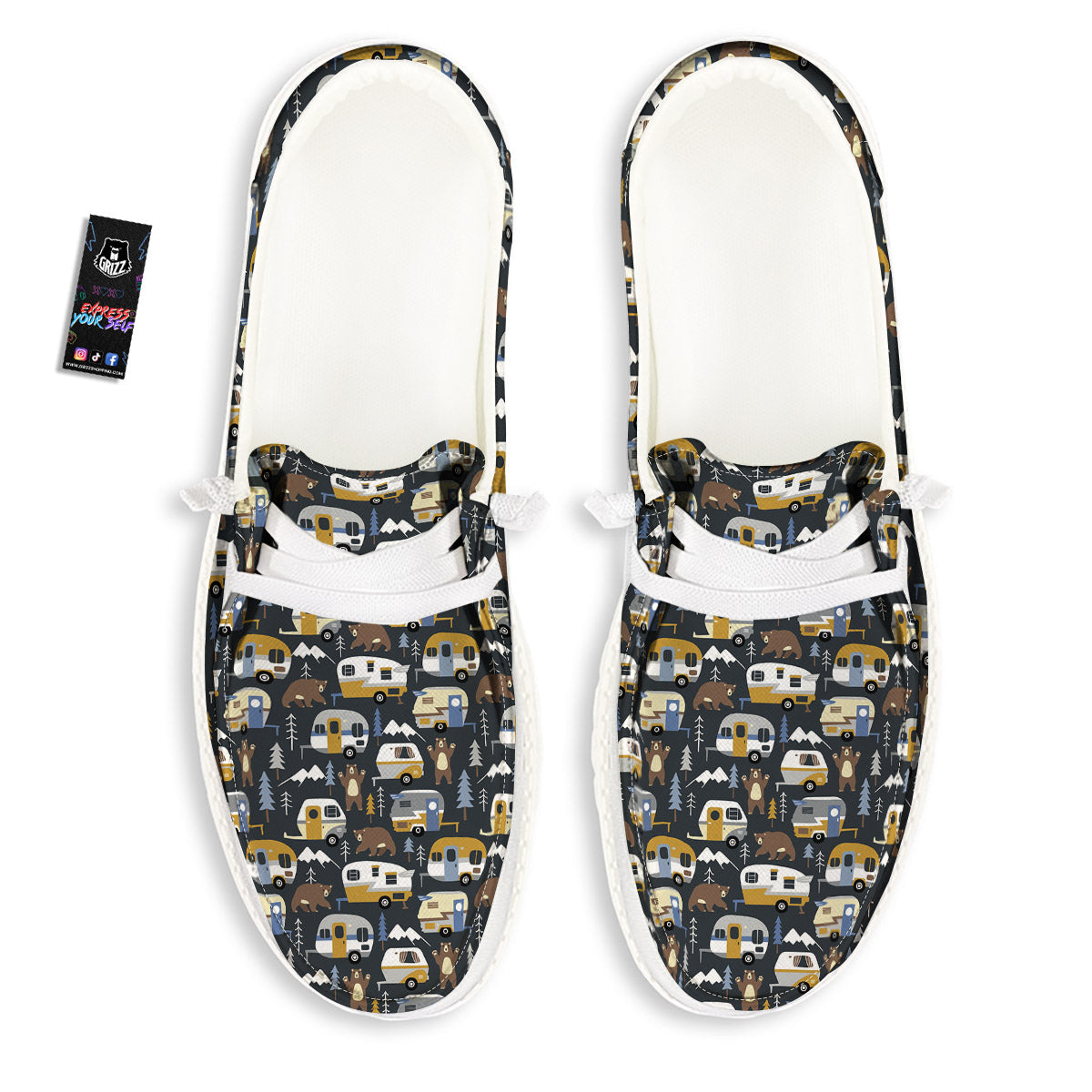 Van Camping Print Pattern White Loafers-grizzshop